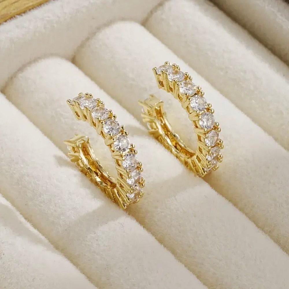 Ear Cuffs, Women's Earrings, 2 pieces with shiny rhinestones Gold Tone